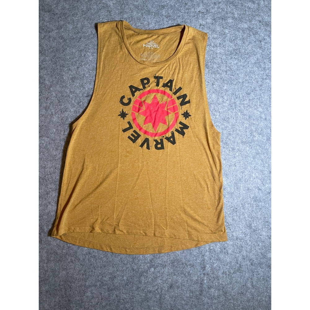 Marvel Captain Marvel Fifth Sun Graphic Tank Top Mustard Yellow Muscle Tee L